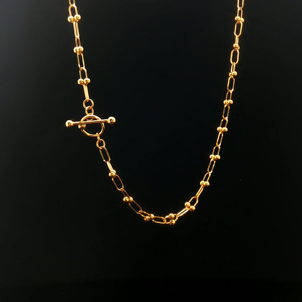 18k Yellow Gold Mini Hardware Chain Necklace with T-Bar Clasp