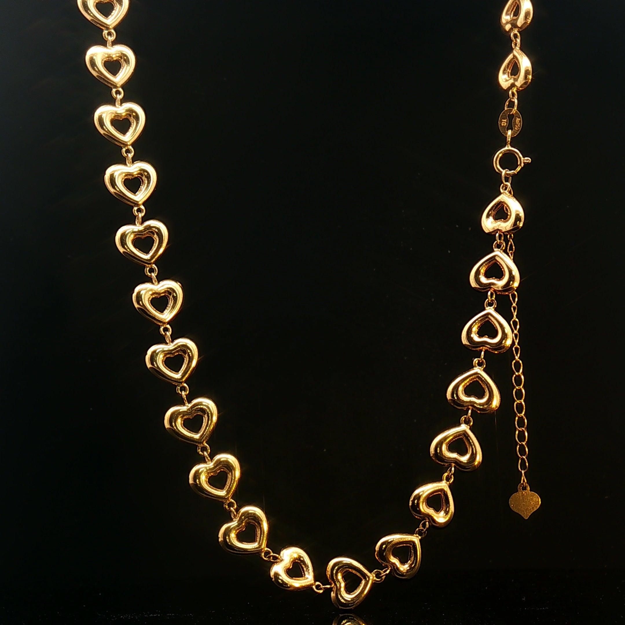 18k Yellow Gold Heart Link Chain Necklace with Extender – 18 Inches