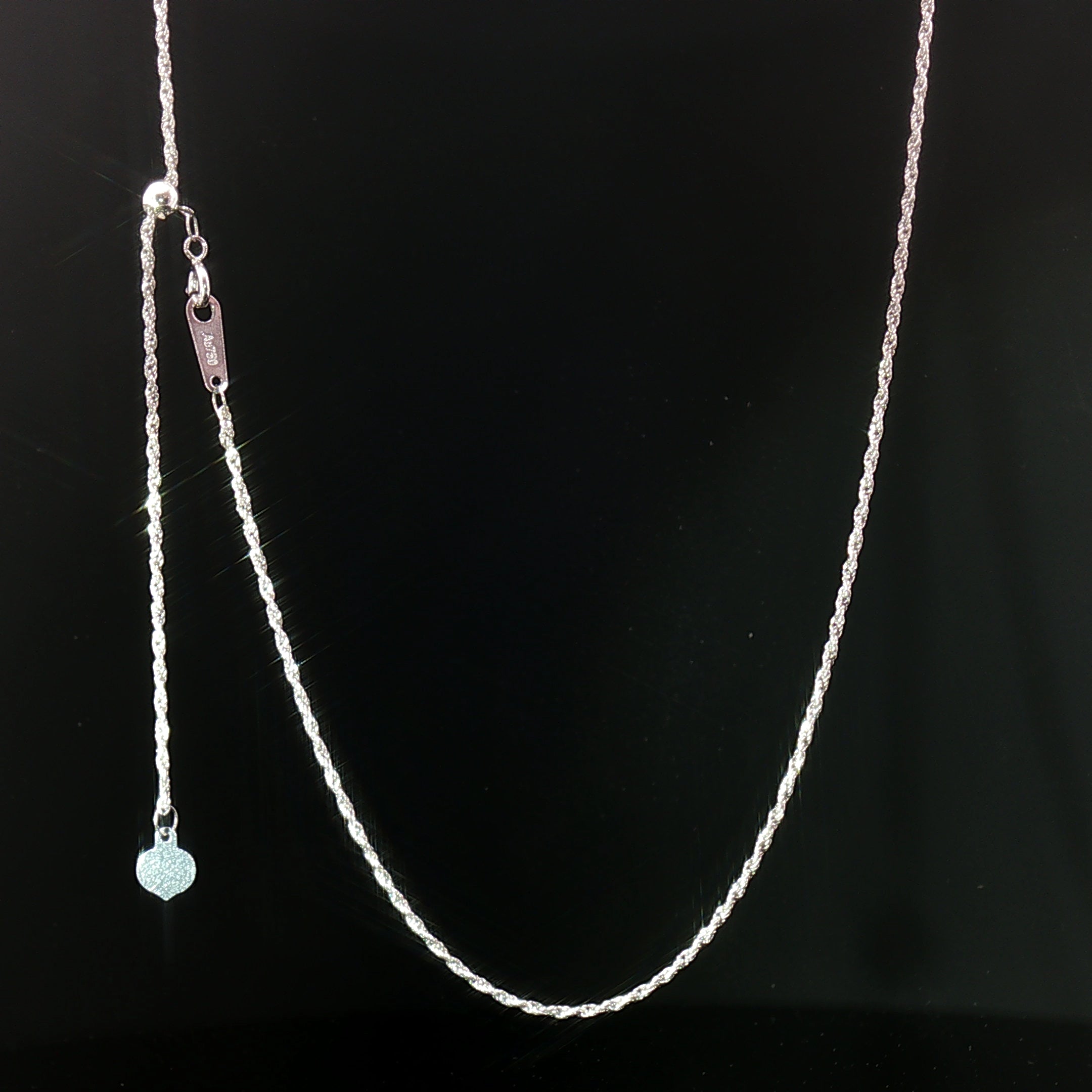 18k White Gold Fully Adjustable Rope Chain Necklace – 20 Inches