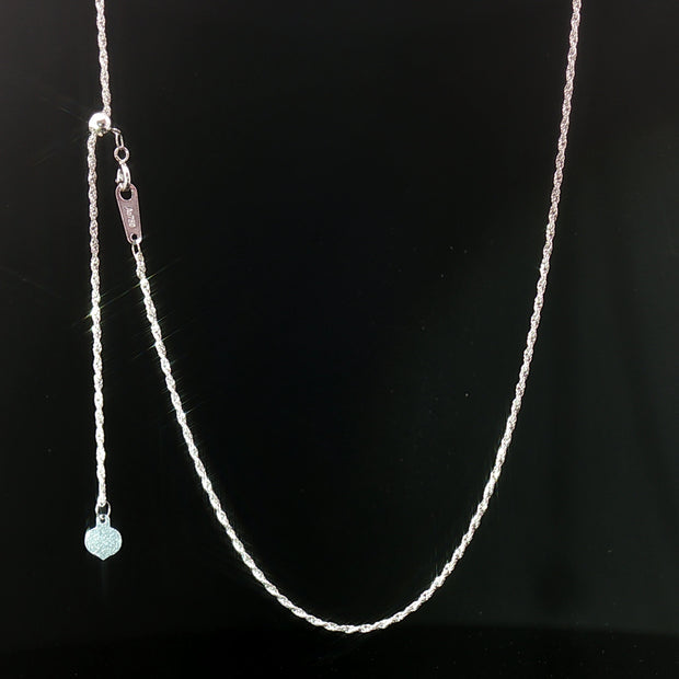 18k White Gold Fully Adjustable Rope Chain Necklace – 20 Inches