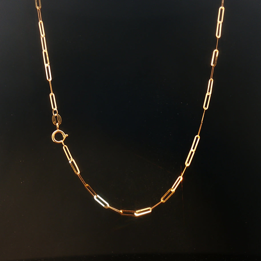 18k Delicate Yellow Gold Paperclip Chain Necklace – 20 Inches