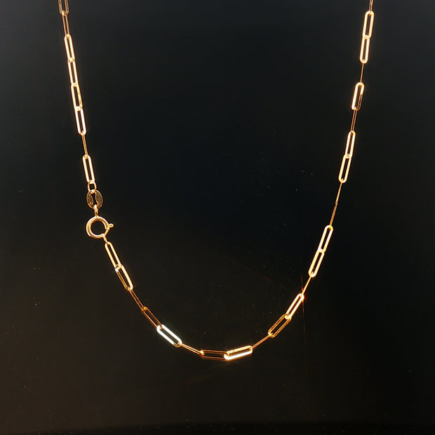 18k Delicate Yellow Gold Paperclip Chain Necklace – 20 Inches