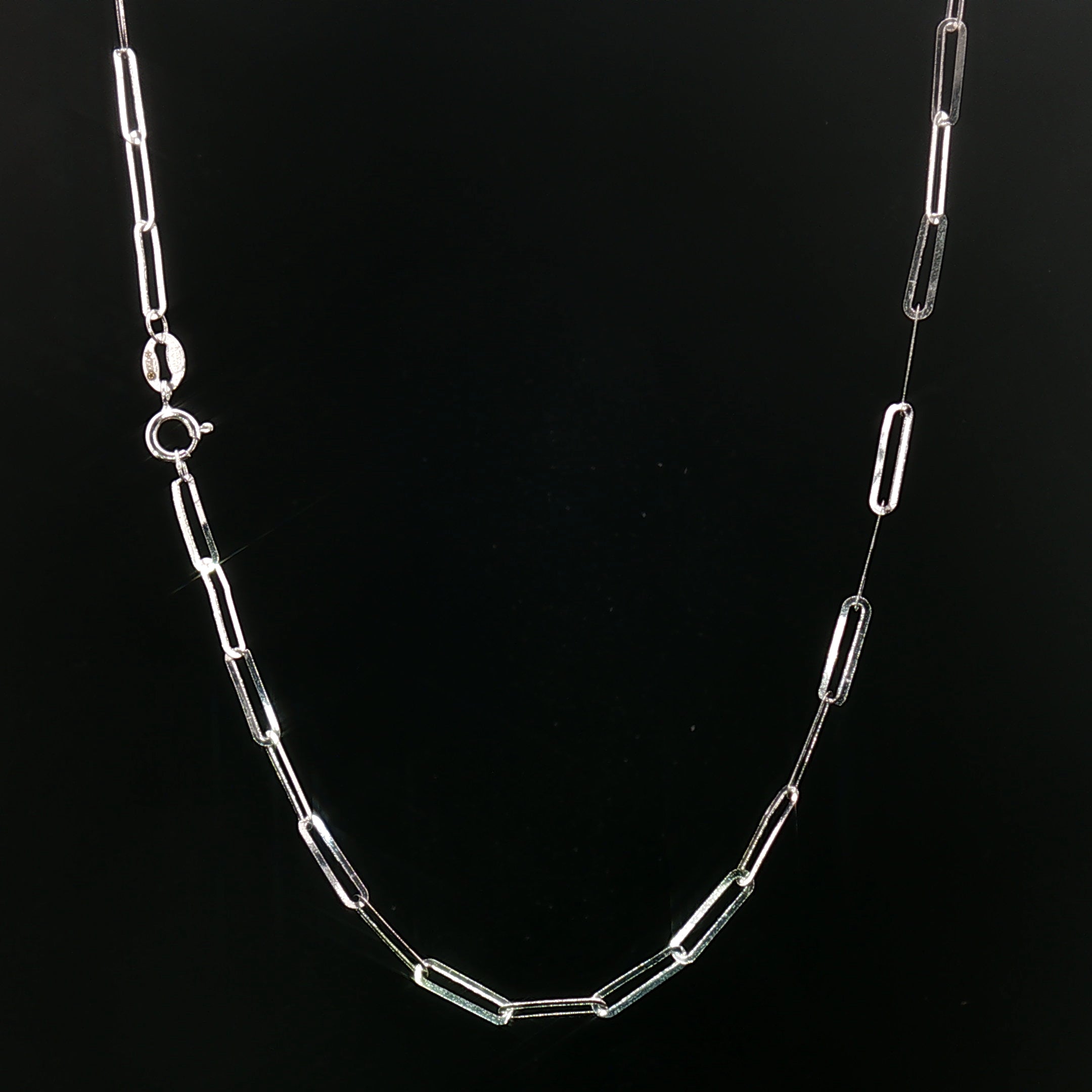 18k Delicate White Gold Paperclip Chain Necklace – 18 Inches