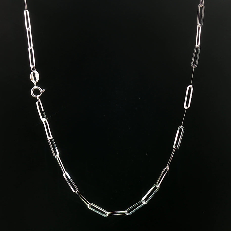18k Delicate White Gold Paperclip Chain Necklace – 18 Inches