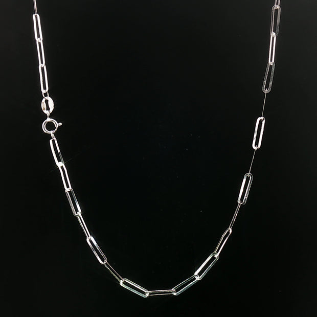 18k Delicate White Gold Paperclip Chain Necklace – 18 Inches