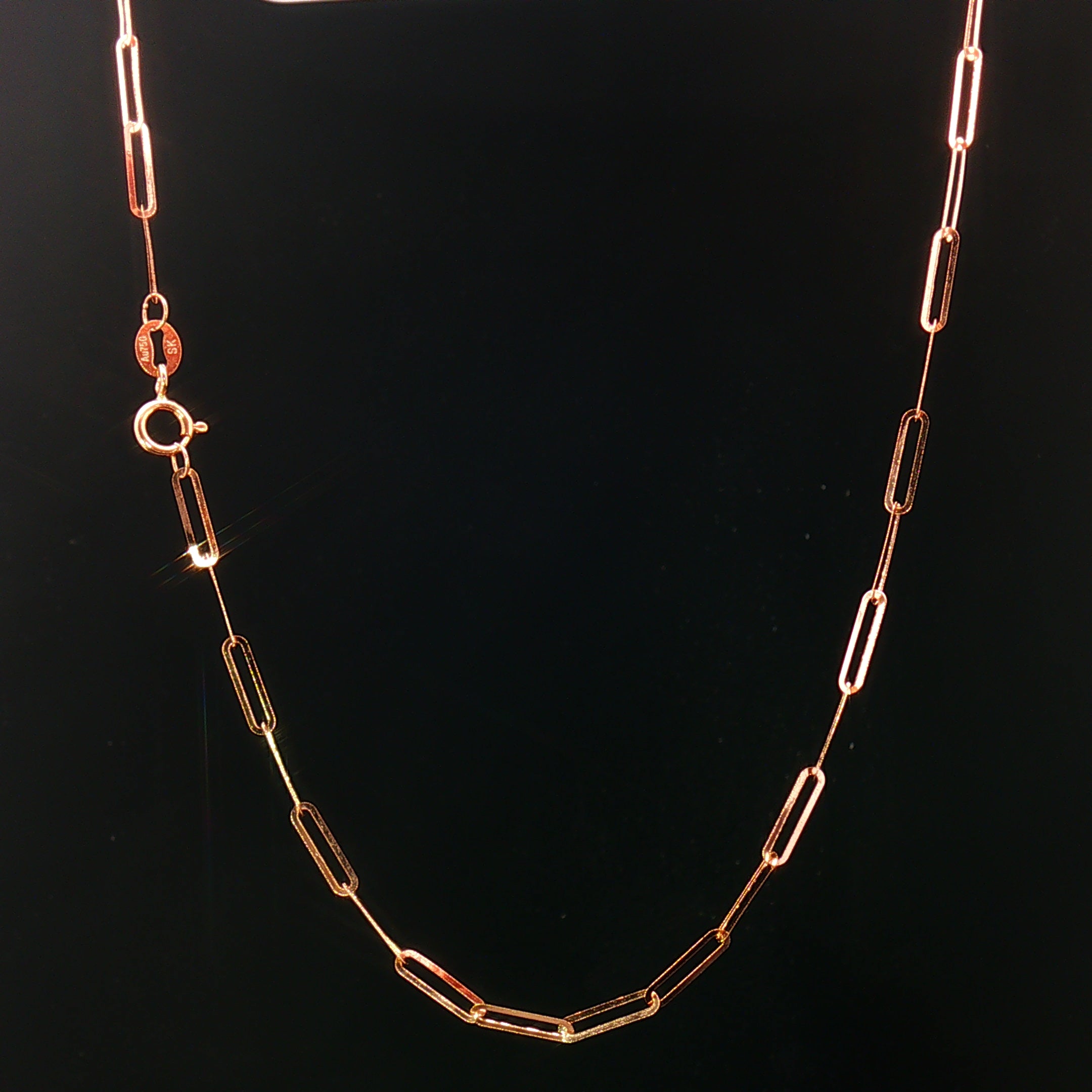 18k Delicate Rose Gold Paperclip Chain Necklace – 18 Inches