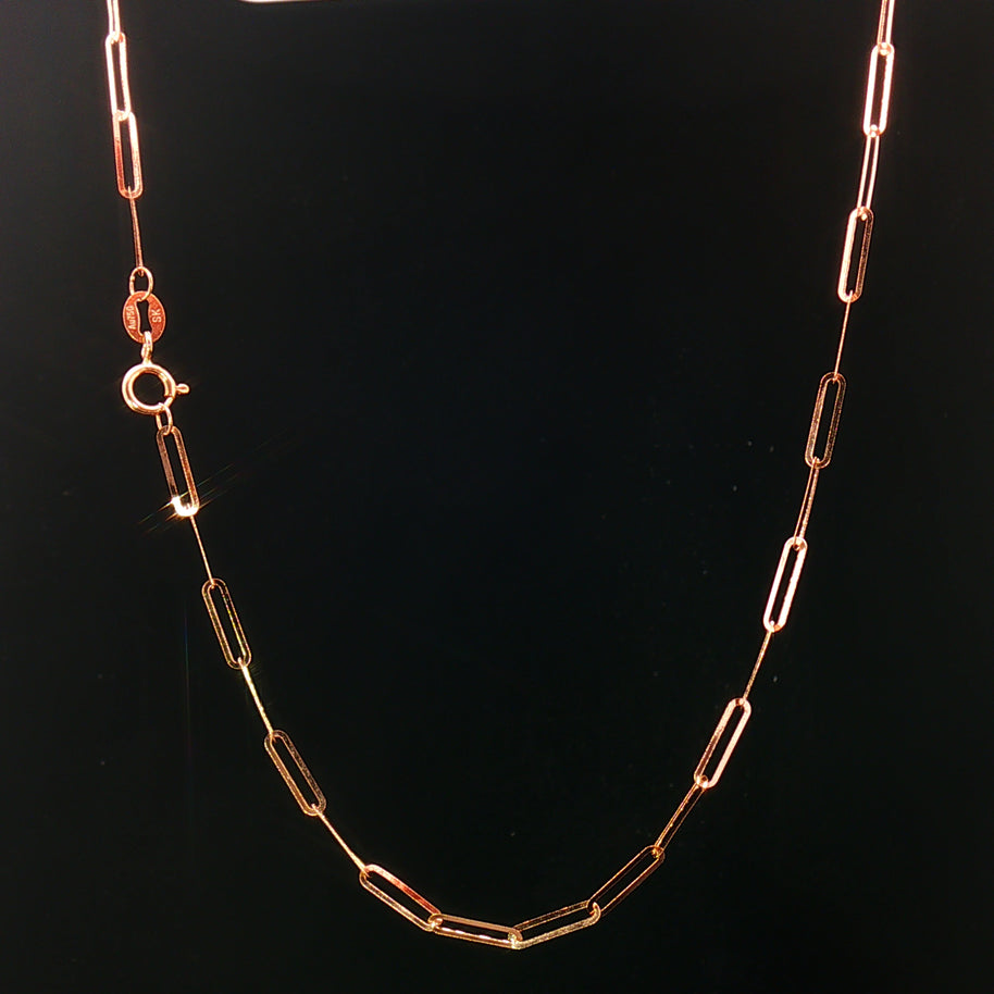 18k Delicate Rose Gold Paperclip Chain Necklace – 18 Inches