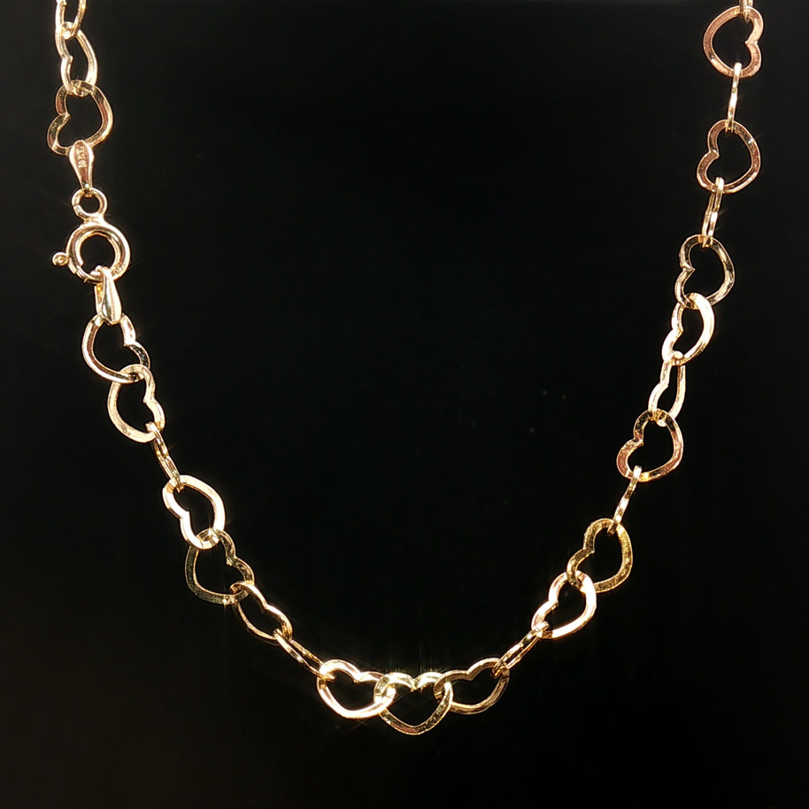 18k Yellow Gold Heart Link Chain Necklace – 16 Inches