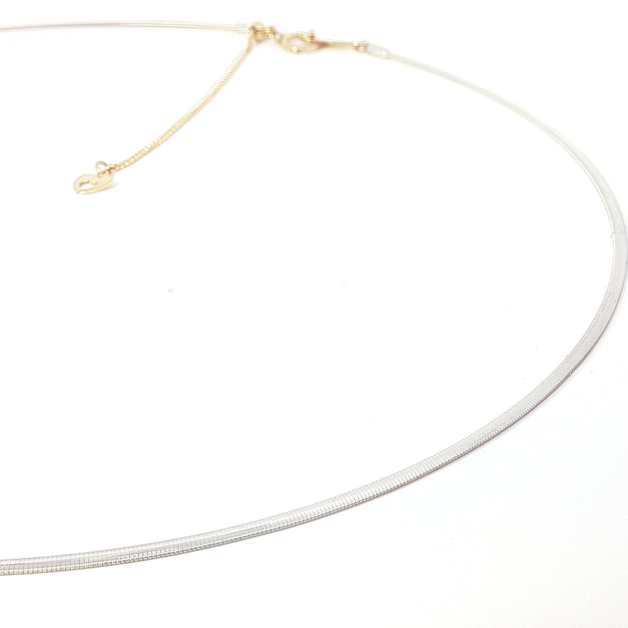 18k Two-Tone Gold Adjustable Omega Chain Necklace – Yellow & White Gold Back-to-Back Design