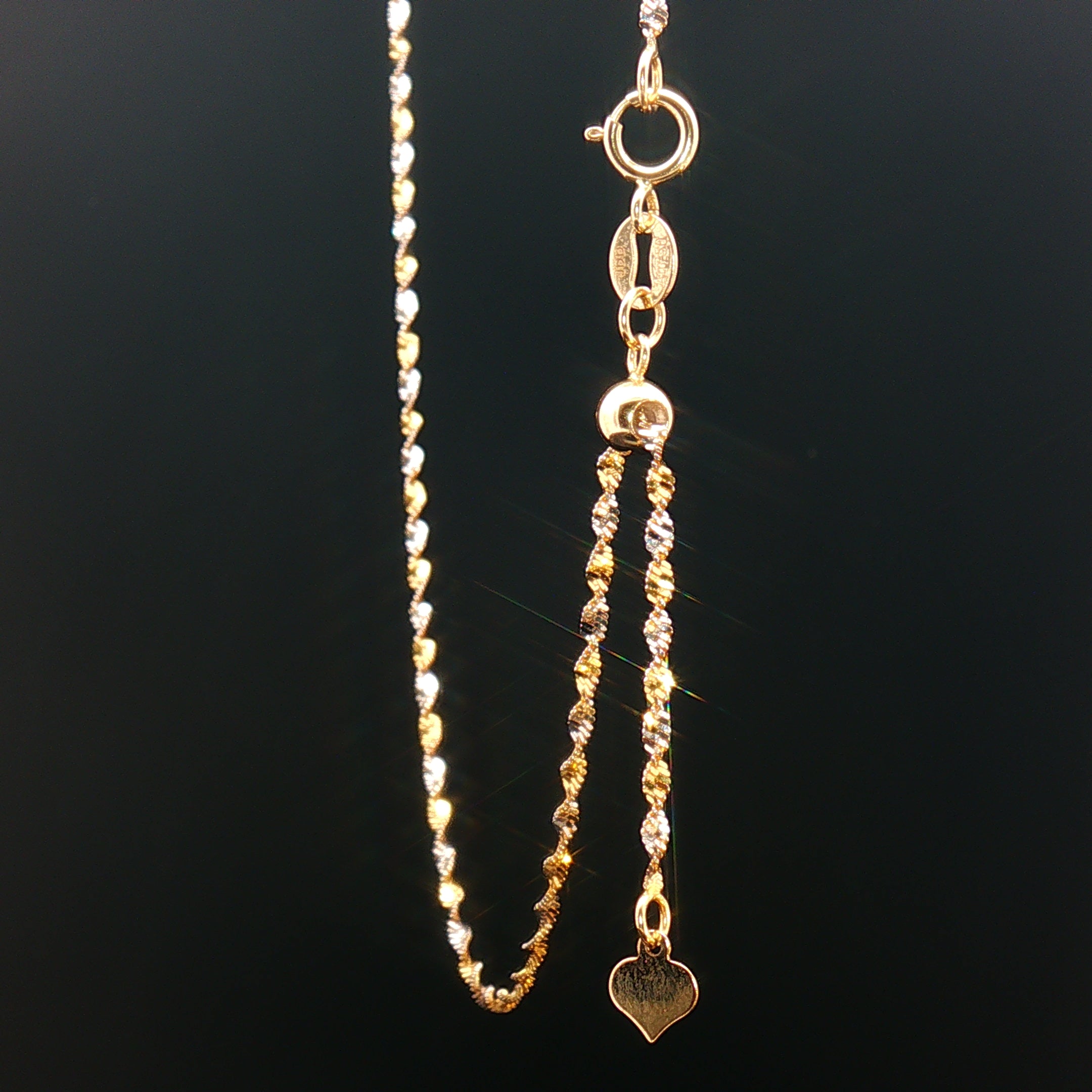 18k Two-Tone Gold Twisted Adjustable Chain Necklace – Yellow & White Gold with Heart Charm