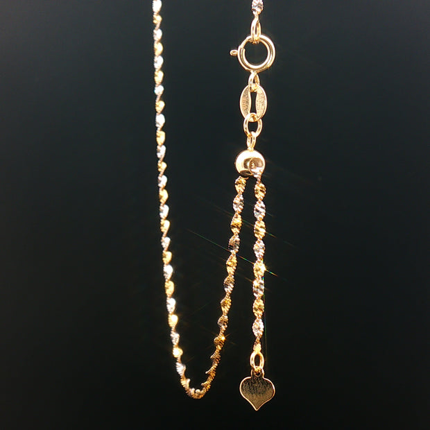 18k Two-Tone Gold Twisted Adjustable Chain Necklace – Yellow & White Gold with Heart Charm