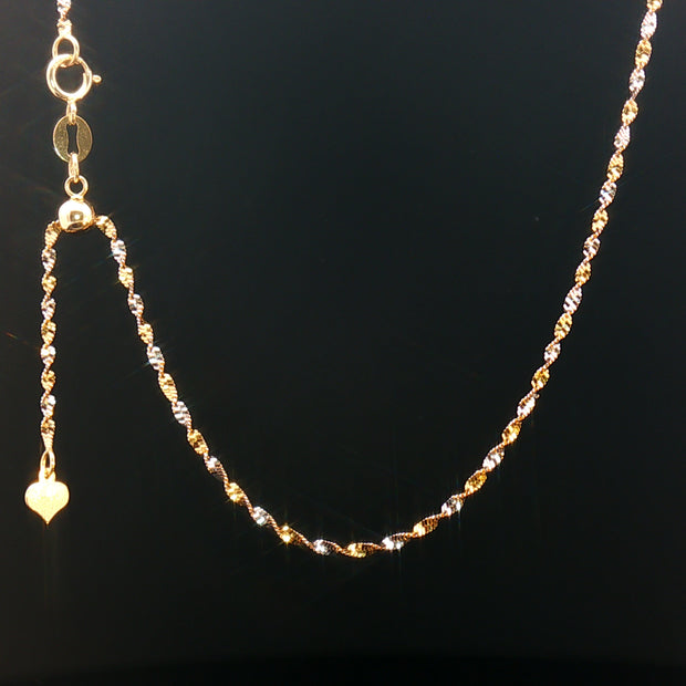 18k Two-Tone Gold Twisted Adjustable Chain Necklace – Yellow & White Gold with Heart Charm
