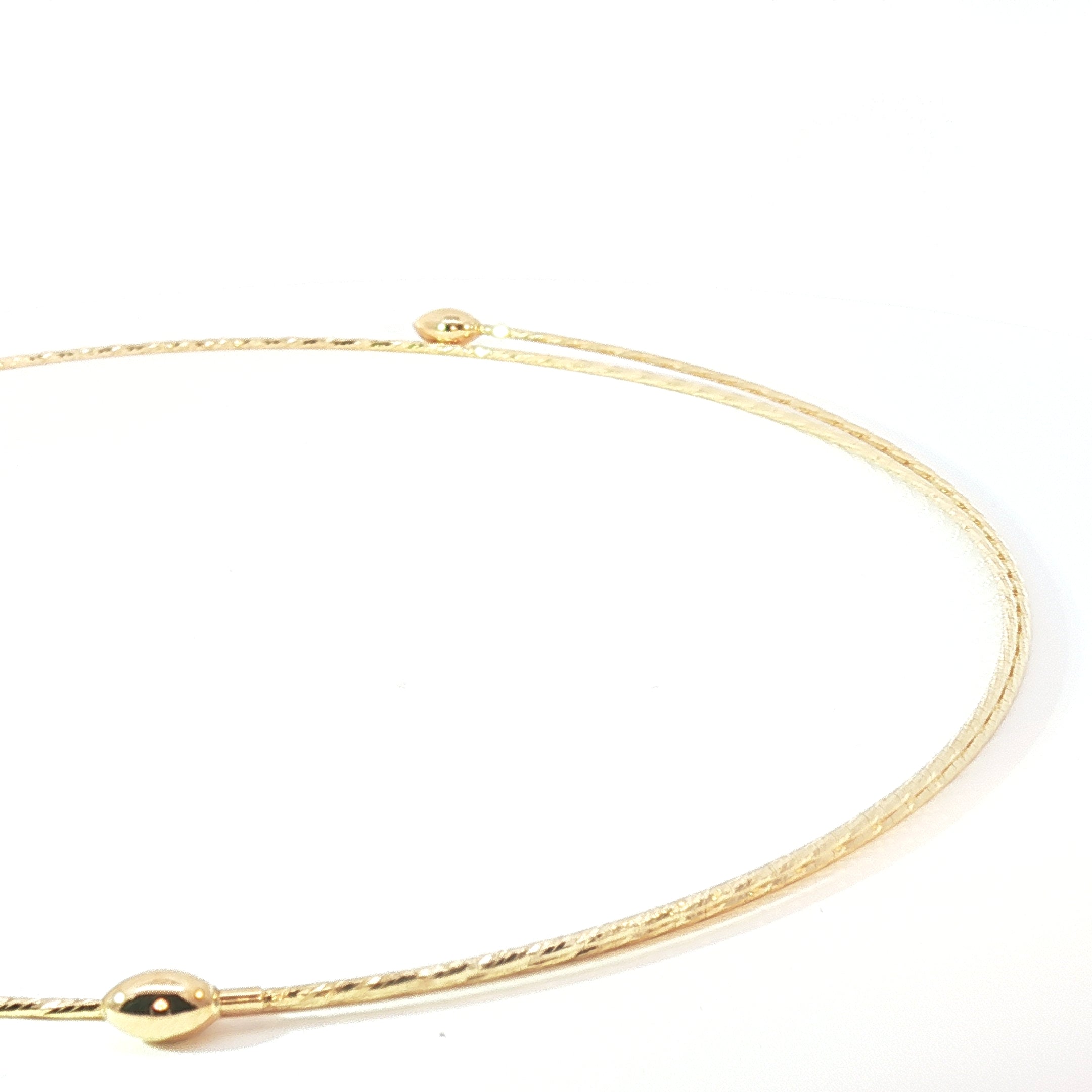 18k Yellow Gold Omega Chain Necklace – Flexible Wire Design with Detachable Headlock Pendant Holder