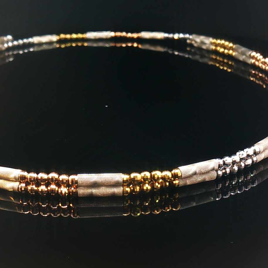 18k Tri-Colour Gold Magnetic Beaded Convertible Necklace & Bracelet – Multi-Wear Chain in Yellow, Rose & White Gold