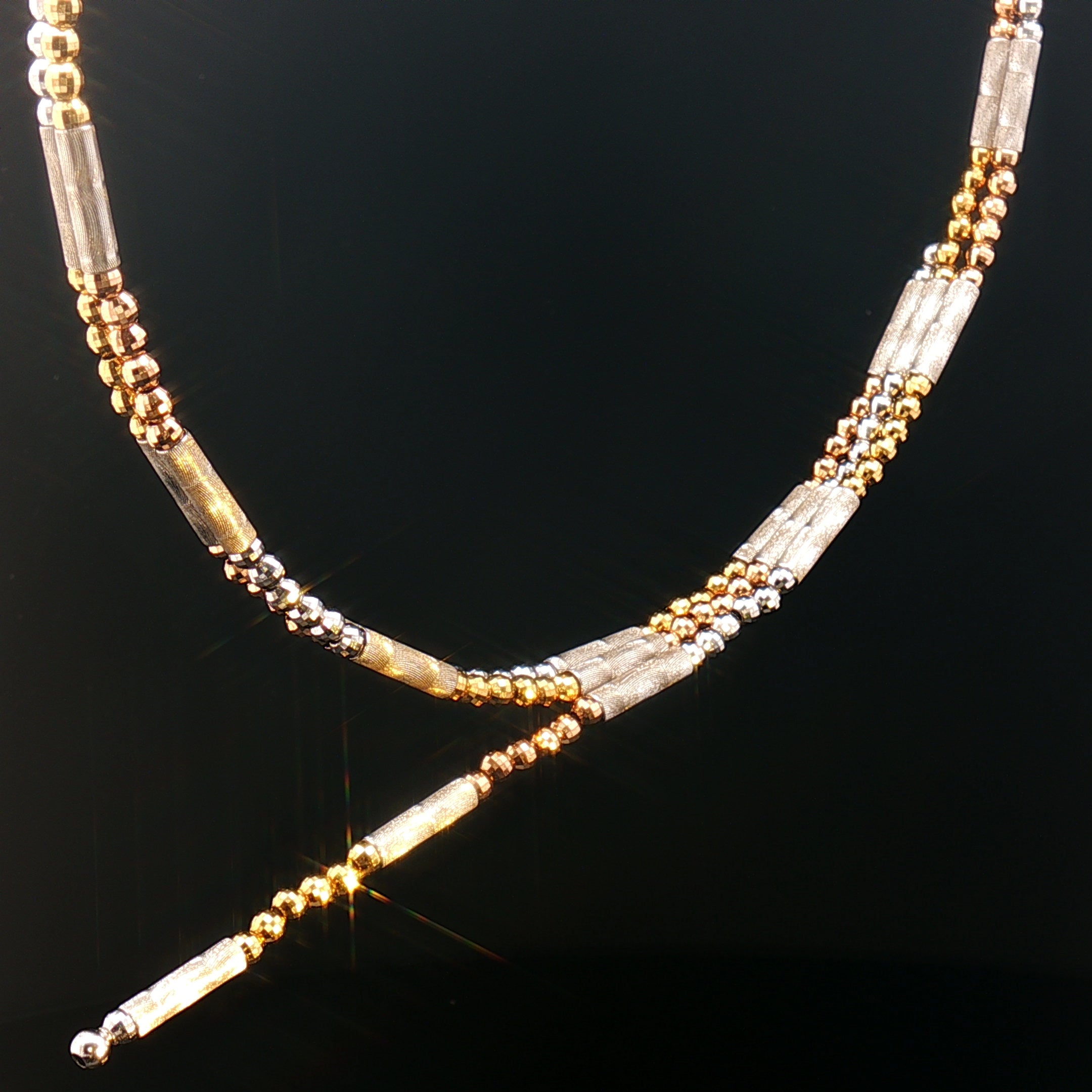 18k Tri-Colour Gold Magnetic Beaded Convertible Necklace & Bracelet – Multi-Wear Chain in Yellow, Rose & White Gold