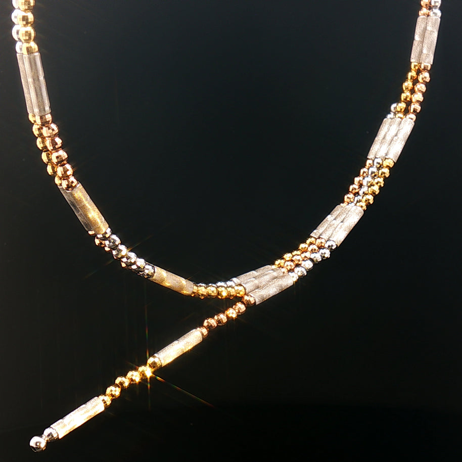 18k Tri-Colour Gold Magnetic Beaded Convertible Necklace & Bracelet – Multi-Wear Chain in Yellow, Rose & White Gold