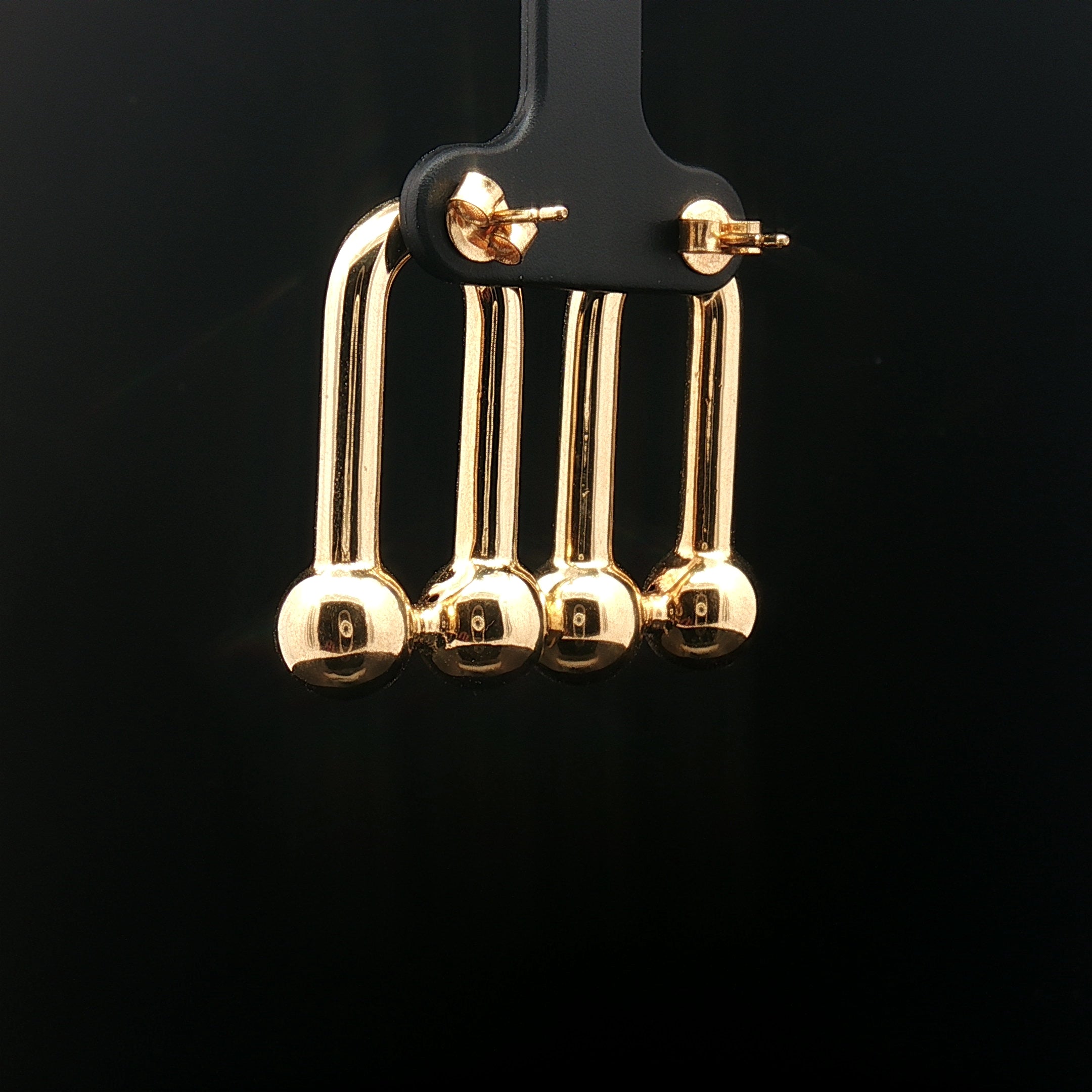 18k Yellow Gold Hard Link XL Stud Earrings – Electroform Chunky U-Shape Modern Gold Studs