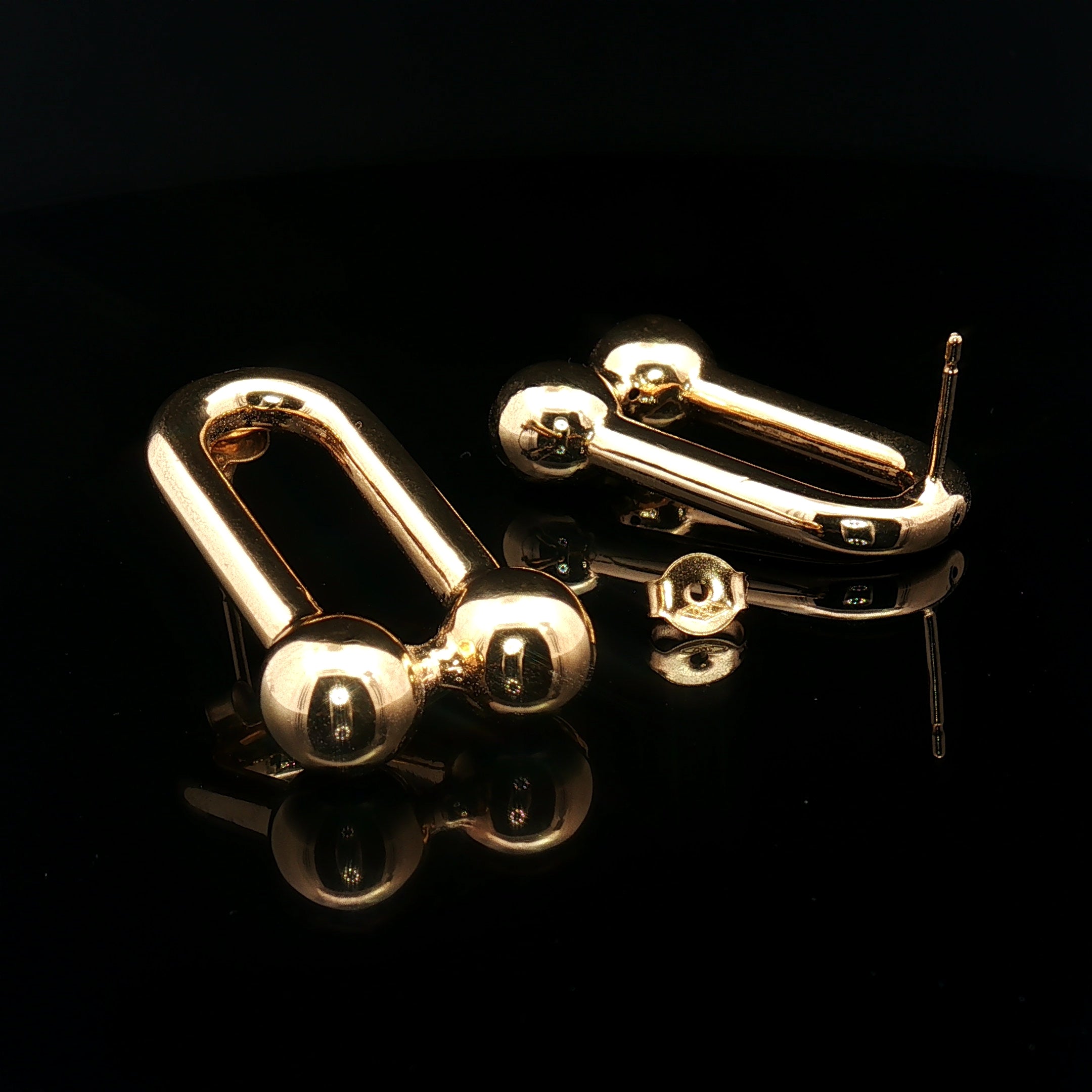 18k Yellow Gold Hard Link XL Stud Earrings – Electroform Chunky U-Shape Modern Gold Studs