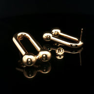 18k Yellow Gold Hard Link XL Stud Earrings – Electroform Chunky U-Shape Modern Gold Studs