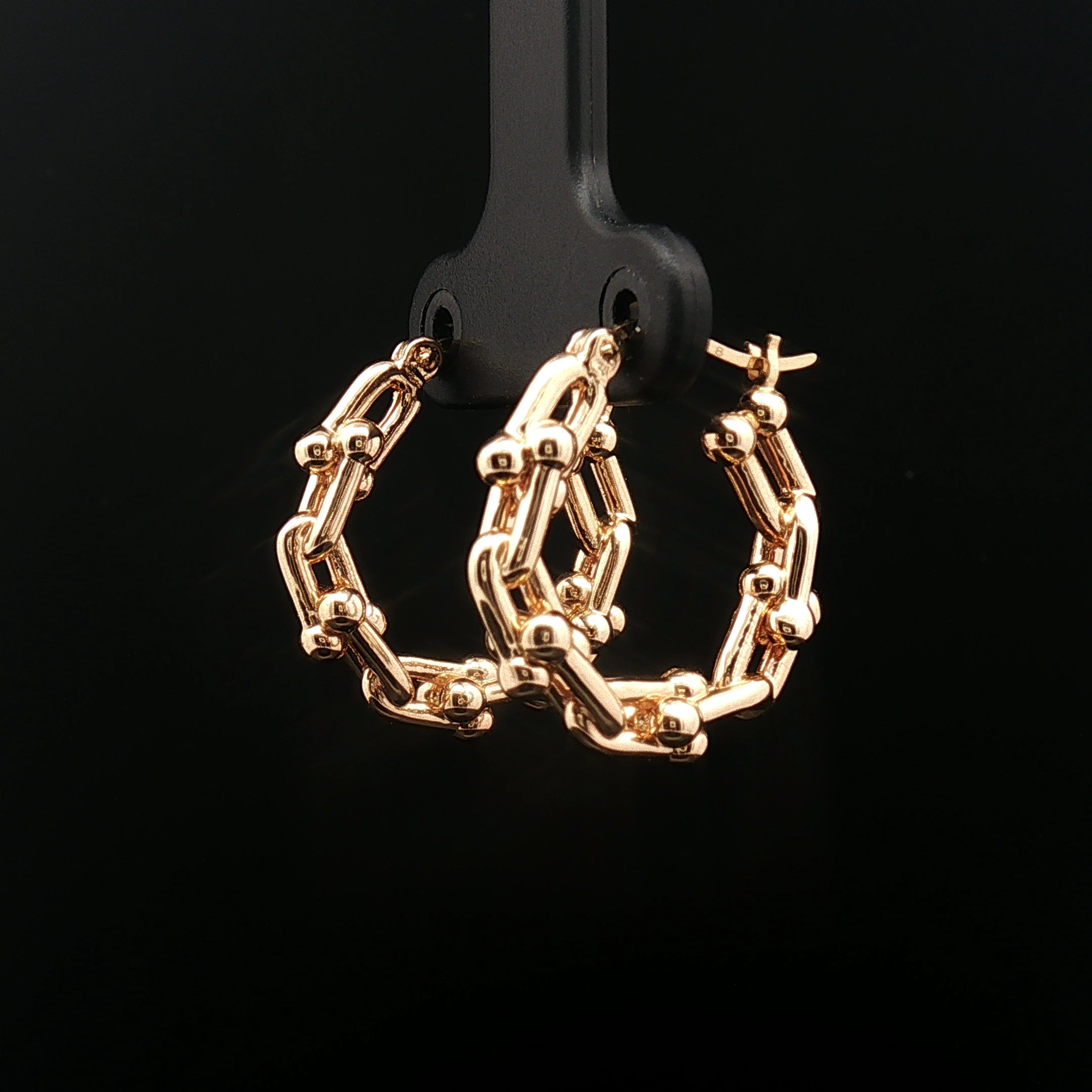 18k Yellow Gold Hard Links Hoop Earrings – Electroform Lightweight Modern Gold Hoops