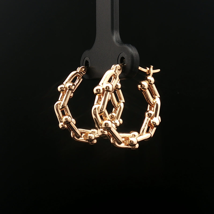 18k Yellow Gold Hard Links Hoop Earrings – Electroform Lightweight Modern Gold Hoops