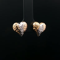 18k Yellow Gold Tri-Colour Heart Stud Earrings – Textured Yellow, Rose & White Gold Design