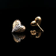 18k Yellow Gold Tri-Colour Heart Stud Earrings – Textured Yellow, Rose & White Gold Design