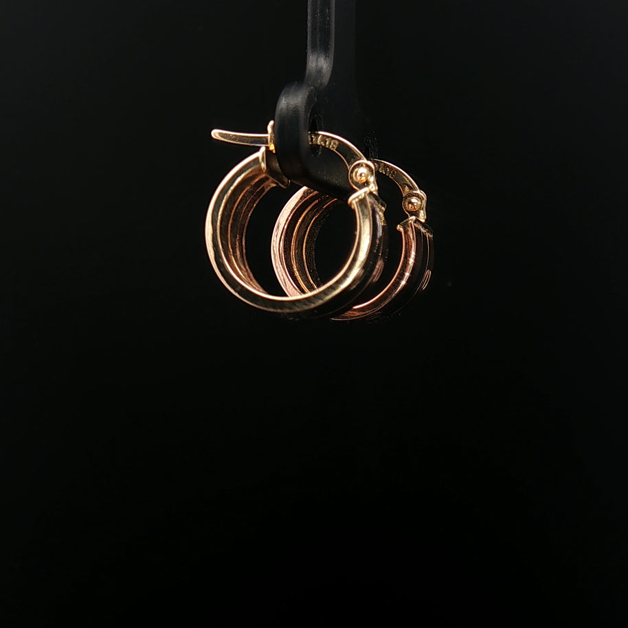 18k Yellow Gold Tri-Colour Hoop Earrings – Interlocking Yellow, Rose & White Gold Motif Hoops