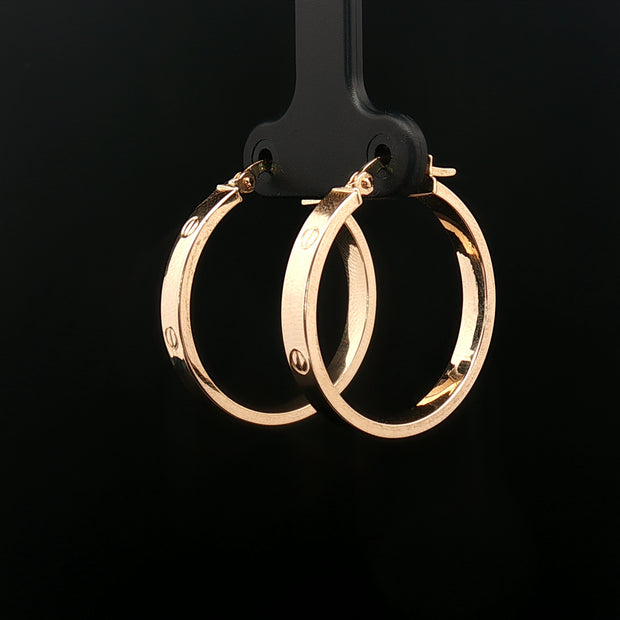 18k Yellow Gold Hoop Earrings – Classic Engraved Minimalist Design
