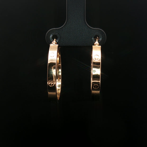 18k Yellow Gold Hoop Earrings – Classic Engraved Minimalist Design