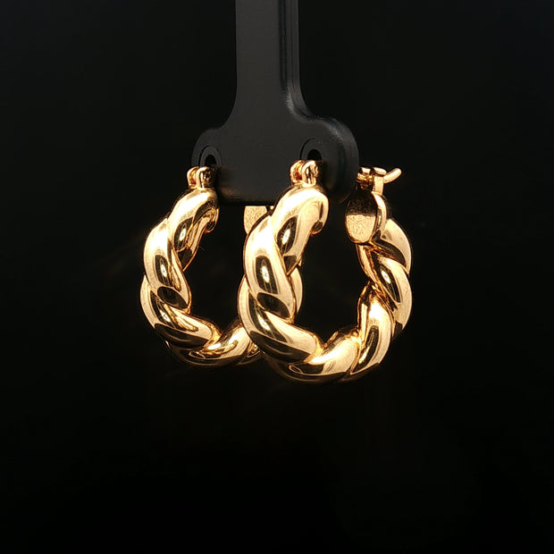18k Yellow Gold Braided Hoop Earrings – Chic Intertwined Electroform Design