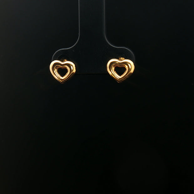 18k Yellow Gold Open Heart Stud Earrings – Delicate Lightweight Classic Design