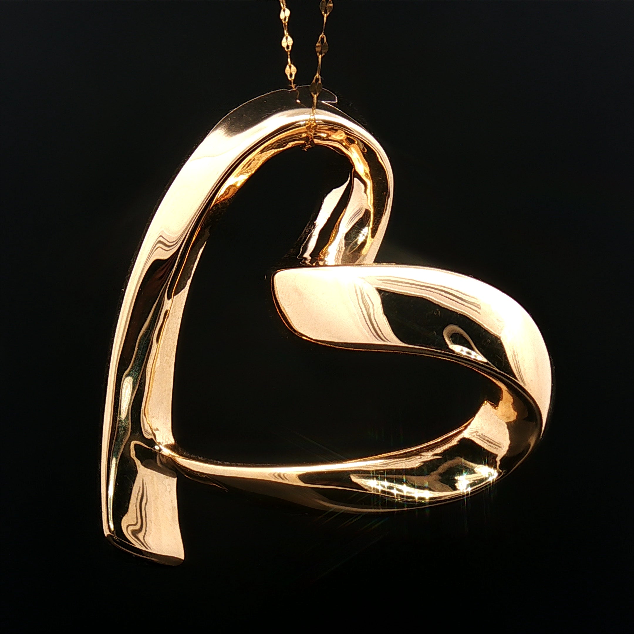 18k Yellow Gold Extra Large Open Heart Pendant – Electroform Polished Gold Charm