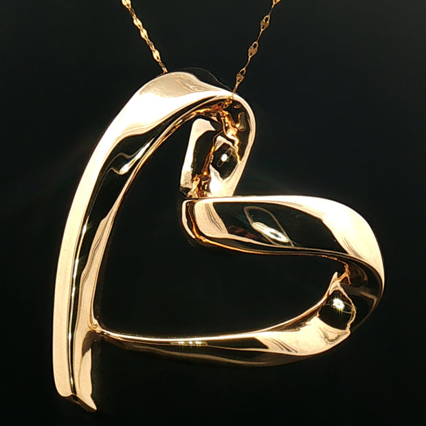 18k Yellow Gold Extra Large Open Heart Pendant – Electroform Polished Gold Charm