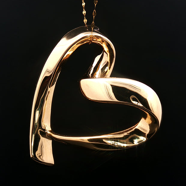 18k Yellow Gold Extra Large Open Heart Pendant – Electroform Polished Gold Charm