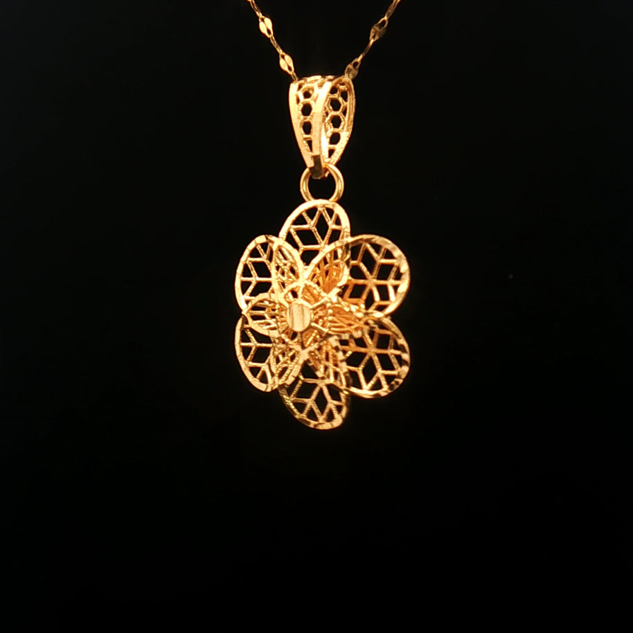 21k Yellow Gold Flower Pendant – Lightweight Openwork Floral Design