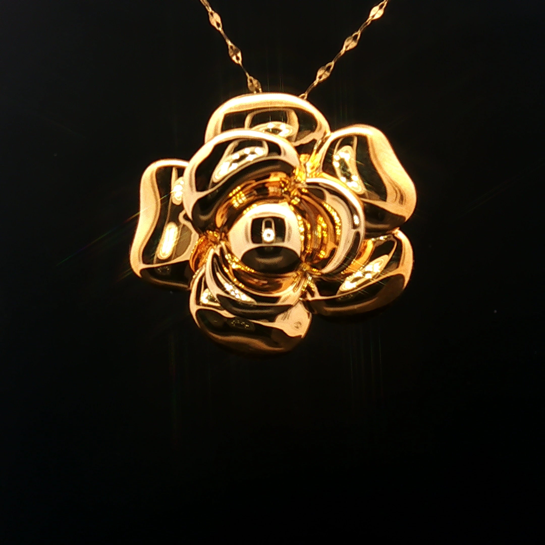 18k Yellow Gold Large Floral Charm Pendant – Electroform Lightweight Design