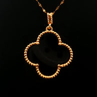 18k Yellow Gold Clover Pendant – 25mm Black Onyx Hollow Charm