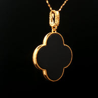 18k Yellow Gold Clover Pendant – 25mm Black Onyx Cabochon Hollow Design