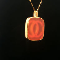 18k Yellow Gold Interlocking Motif Pendant – Red Agate Square Charm with Beaded Detailing