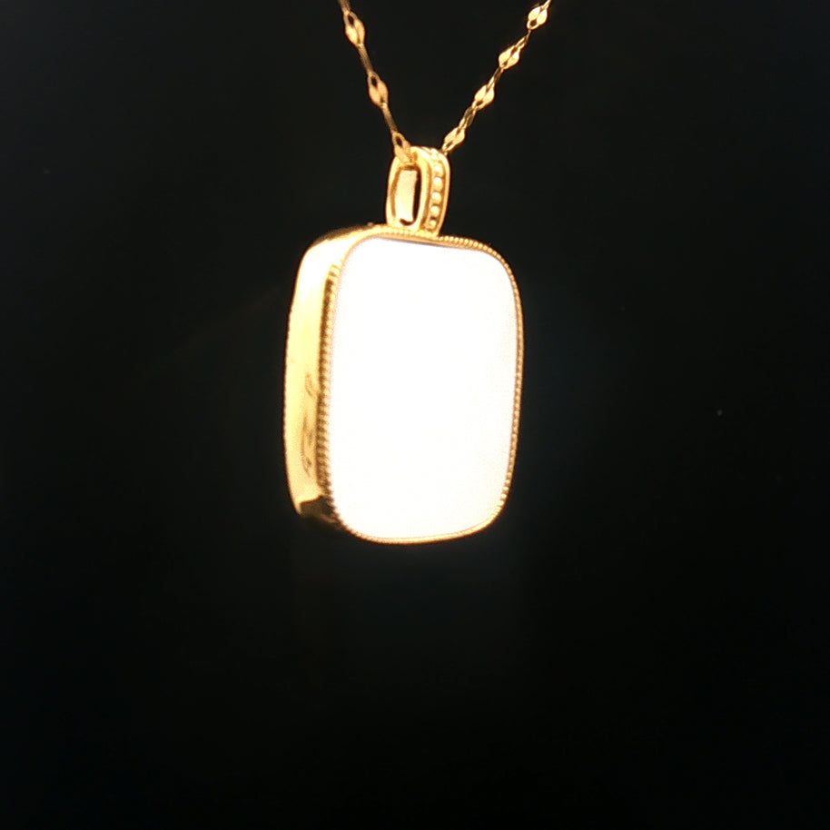 18k Yellow Gold Interlocking Motif Pendant – Square Mother of Pearl Hollow Charm