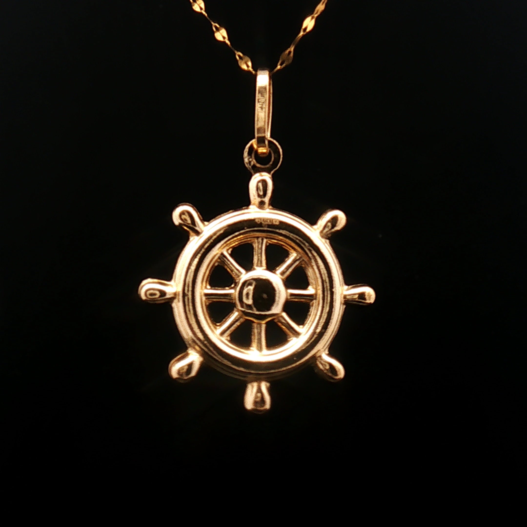 18k Yellow Gold Nautical Ship Wheel Pendant – Lightweight Maritime Charm