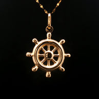 18k Yellow Gold Nautical Ship Wheel Pendant – Lightweight Maritime Charm