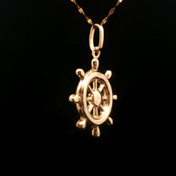 18k Yellow Gold Nautical Ship Wheel Pendant – Lightweight Maritime Charm
