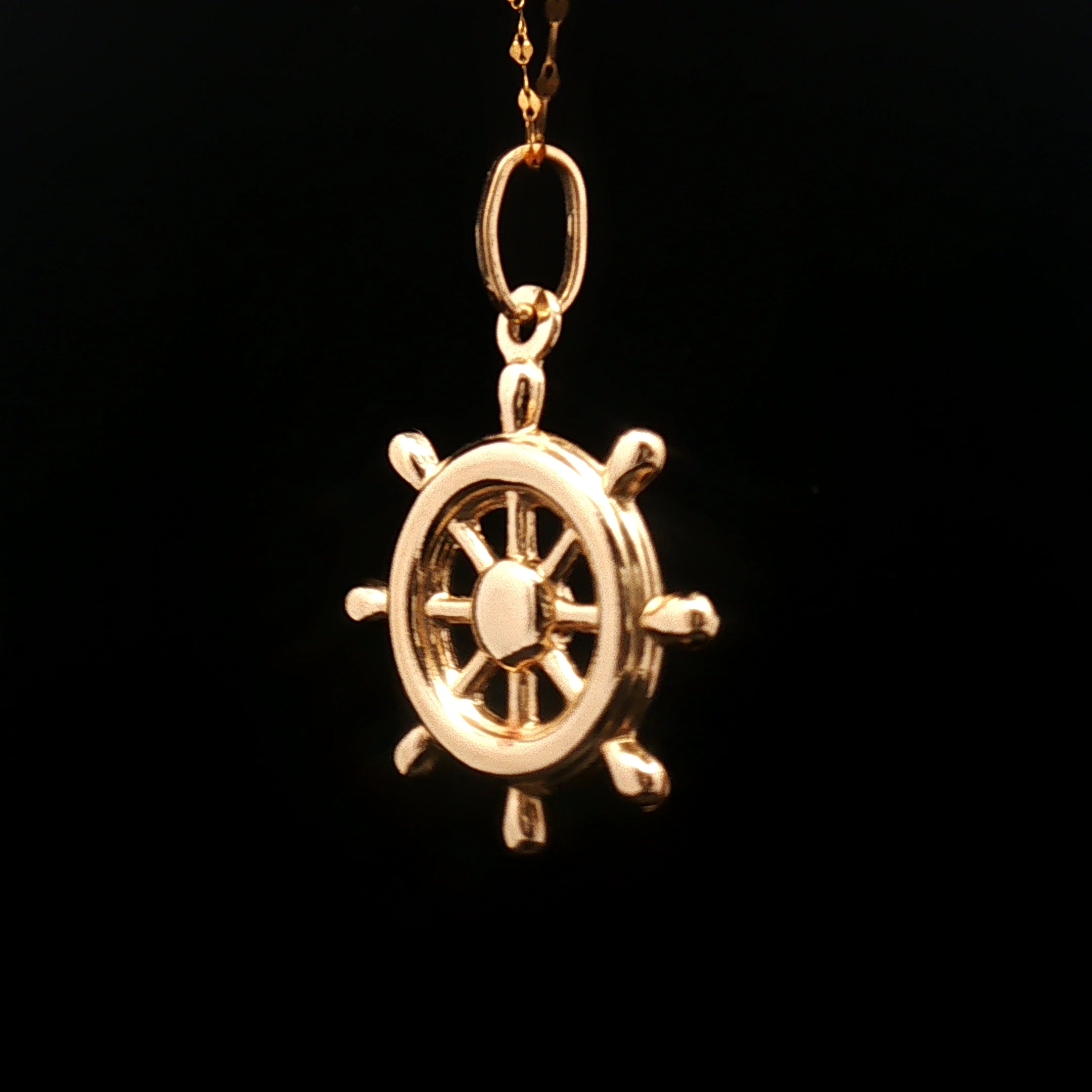 18k Yellow Gold Nautical Ship Wheel Pendant – Lightweight Maritime Charm