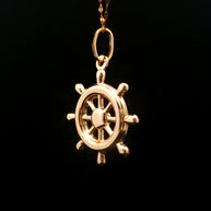 18k Yellow Gold Nautical Ship Wheel Pendant – Lightweight Maritime Charm
