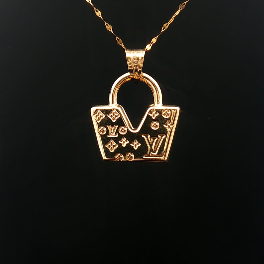 18k Yellow Gold Artistic Bag Pendant – Hollow Designer Charm