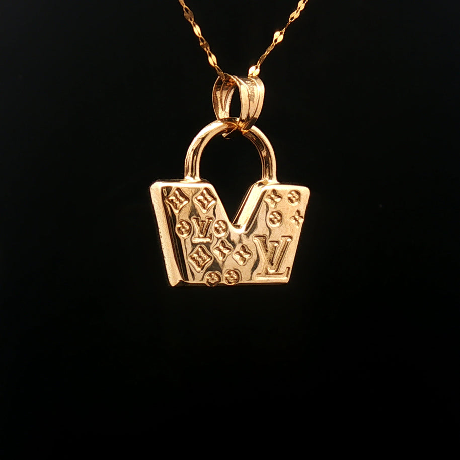 18k Yellow Gold Artistic Bag Pendant – Hollow Designer Charm