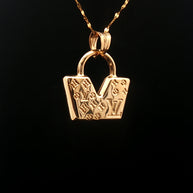 18k Yellow Gold Artistic Bag Pendant – Hollow Designer Charm