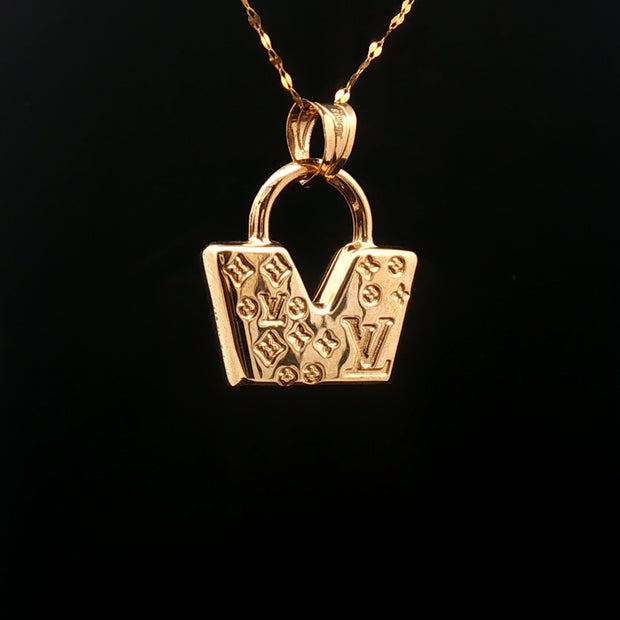 18k Yellow Gold Artistic Bag Pendant – Hollow Designer Charm